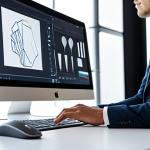 A professional product designer, fully clothed in a modest, contemporary business casual outfit, sits focused at a sleek desk in a sunlit, modern design studio. On a large, ultra-wide monitor, dynamic 3D renderings of a generic product (e.g., a sleek consumer electronic device or a unique bottle design) are rapidly evolving and iterating through various styles and materials. One hand rests on a trackpad, while the other gestures subtly towards the screen, indicating interaction with the AI's real-time variations. The background features blurred shelves with design mockups and concept sketches. The scene conveys speed, efficiency, and innovative prototyping through AI. safe for work, appropriate content, fully clothed, professional, perfect anatomy, correct proportions, natural pose, well-formed hands, proper finger count, natural body proportions, high-resolution, sharp focus.